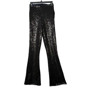 Commando Black Sequin Flared Leggings Pants High Rise Glam NYE Party M